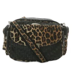 イタリヤ 伊太利屋 ショルダーバッグ ボディバッグ 2WAY キャンバス レザー 編み込み ヒョウ柄 レオパード 黒 ブラック 茶色 ブラウン /XZ ■GY11