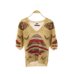 ラルフローレン RALPH LAUREN リネン シルク混 ネイティブ柄 半袖ニット 五分袖 セーター プルオーバー S イエローベージュ マルチカラー /CX ■OS