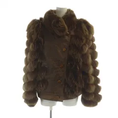 ノーブランド品 毛皮ジャケット フォックスファー レザー 革 切替 長袖 茶 ブラウン ■GY13 /MQ