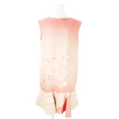 ジョルジオアルマーニ GIORGIO ARMANI シルクワンピース ひざ丈 ボートネック ノースリーブ 絹 フリル 花柄 ストライプ 総柄 大きいサイズ 46 LL ピンク /AO16 ■GY99のサムネイル