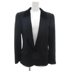 ジュンアシダ jun ashida 美品 テーラードジャケット ウール 襟ベロア 切替 9 黒 ブラック /KR