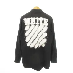 オフホワイト OFF WHITE MAIN LABEL シャツジャケット ロング丈 長袖 プリント ペイント M 黒 ブラック /MN2 ■GY18のサムネイル