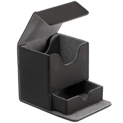 デッキケース トレカ ケース トレーディングカード スリーブ 対応 100枚 以上 収納 【ダメカン ダイス 小物入れ】 PU レザー (ブラック)