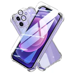 【1+1+1入り】対応 iPhone 12 Pro フィルム + ケース アイフォン 12 プロ ガラスフイルム + レンズ 保護フィルム iPhone 12Pro 液晶 保護フィルム 強化ガラス 貼り付け簡単 硬度9H 飛散防止 高透過率 いpほね12プロ 