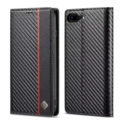 for iphone 8 plus/ 7 plus ケース 手帳型 耐衝撃 炭素繊維テクスチャ マグネットカード収納 スタンド機能 縦のライン01