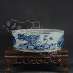 New Year's Gift: Mackerel Landscape Garden Brush Washer and Daffodil Pot, Ceramic Ornament, Contemporary Craftsmanship, Artwork, CZW1207P719