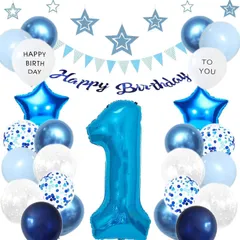 【数量限定】1歳 祝い 誕生日 飾り付け バルーン 風船 セット バースデー 飾り HAPPY BIRTHDAY 王冠 お洒落 かわいい 女の子 男の子 ゴールデン（ダークブルー）