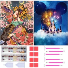 【特価セール】ダイヤモンドアート Rinimie ダイヤモンドアート キット ディズニー + 芸者2枚セット ダイアモンドビーズ絵画キット 5Dモザイクアート DIY 手作り絵画手芸キット ダイヤモンド塗装 全面貼り付けタイプ 芸術品 家用装飾 30x40cm