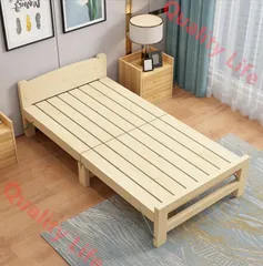 2つ折り 折りたたみベッド シングル すのこベッド シングル ベッドフレーム シングルベッド 木製 頑丈 通気性 耐久性 ベッド下収納 組み立ては不要です（木の色） 60×196cm