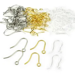 【数量限定】サージカルステンレス 樹脂 ピアス フック パーツ アレルギー対応 ゴールド シルバー クリア 3種100個 セット