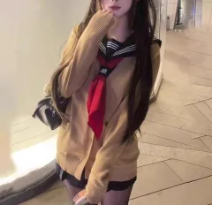 トップス ニットカーディガン セーター 重ね着 セット(赤い三角巾を贈る)