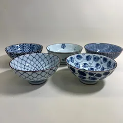 【美品】西海陶器 美濃焼清秀窯 美しい藍絵変り 茶漬け揃え　多用鉢揃  5個セット　四季夢彩