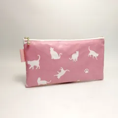 猫シルエット柄ピンク　総柄：標準　ポーチ　マスクケース　通帳ポーチ