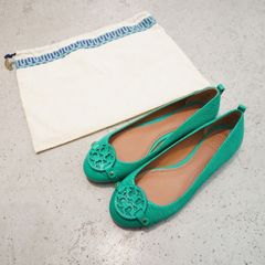 【値下げ】Tory Burch グリーン フラットシューズ 極美品 TORY BURCH トリー バーチ ミニミラー フラット シューズ