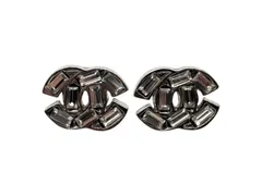 極美品 CHANEL シャネル ピアス ココマーク 両耳 07A刻印 4.2g メタル スクエアラインストーン シルバー金具 中古 4b009601