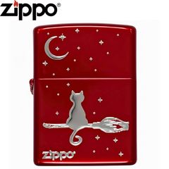 ZIPPO キャットムーン レッド シルバー かわいい ネコ ジッポー 新品 
