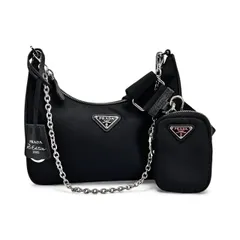 【中古】 PRADA プラダ Re-Edition 2005 Re-Nylon リエディション 2wayショルダーバッグ  1BH204  ナイロン × サフィアーノレザー 黒 BK チェーンバッグ  レディース  24014939 CA