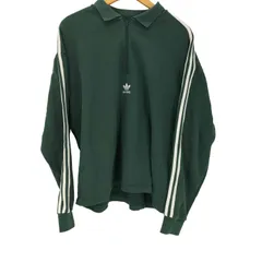 アディダスオリジナルス adidas Originals Long Sleeve 3 Stripe Polo スリー ストライプ トレフォイルロゴ 刺繍 ハーフジップ ポロ シャツ メンズ  2XL