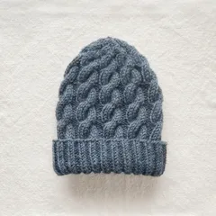 ウールのニット帽 ブルーグレー