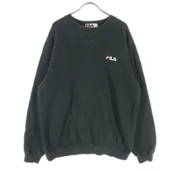 FILA フィラ 裏起毛 ワンポイントロゴ 長袖 トレーナー M ブラック メンズ 古着