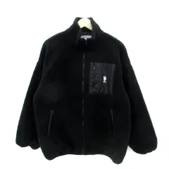 ユーエスポロアッスン U.S. POLO ASSN. ボアジャケット ミドル丈 スタンドカラー ロゴ刺繍 L 黒 ブラック /SM41