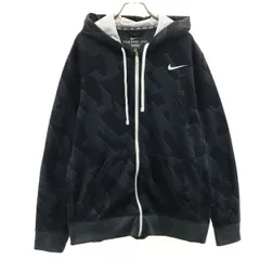 NIKE ナイキ 幾何学柄 長袖 ジップパーカー XL ブラック 裏フリース メンズ 古着