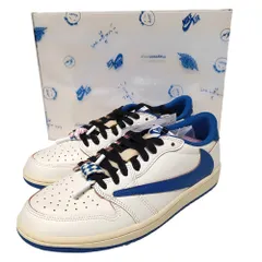 NIKE ナイキ Travis Scott × fragment design × Nike Air Jordan 1 Low OG スニーカー DM7866-104 26.5 セイル×ミリタリーブルー メンズ