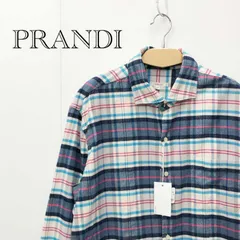 ＰＲＡＮＤＩ プランディ チェック ネルシャツ XXL Yシャツ コットン ホワイト ブルー イタリア製 長袖 メンズ