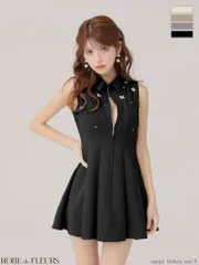 ブラック[OF08] [FM4156-IV-2511]【ROBE de FLEURS/ローブドフルール】襟付き/ ノースリーブ/ フレア/ ミニドレス/ キャバドレス