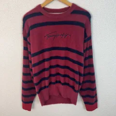 TOMMY HILFIGER GOLF トミーヒルフィガーゴルフ ニット セーター ボーダー ロゴ刺繍 レッド LLサイズ メンズ 古着 ストリート Y2K
