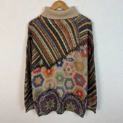 ニット セーター ハイネック 総柄 マルチカラー レディース 古着 レトロ 個性的