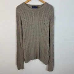 POLO RALPH LAUREN ポロラルフローレン ニット セーター ケーブル編み ロゴ刺繍 ベージュ XLサイズ メンズ 古着 アメカジ クラシック