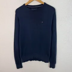 TOMMY HILFIGER トミーヒルフィガー ニット セーター クルーネック ロゴ刺繍 ネイビー Sサイズ メンズ 古着 アメカジ シンプル