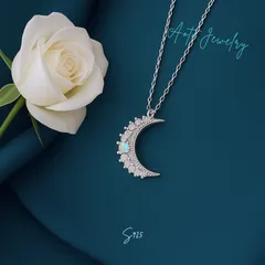 214N【三日月モチーフ】ダイヤネックレス 高級感 S925 K18WGコート シルバー CZダイヤ 15mm 月 ペンダント レディース ギフト 記念日 金属アレルギー対応 パヴェ