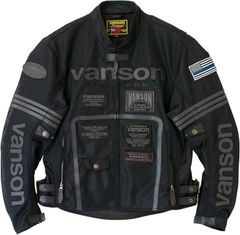 VANSON 背面スター メッシュ ライダース ジャケット 黒XL レザー 星