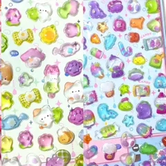 ドロップ　ねこ　ネコ　猫　恐竜　ダイナソー　立体 シール　2枚　平成 女児 レトロ　ボンボン　キャンディー　フラワー