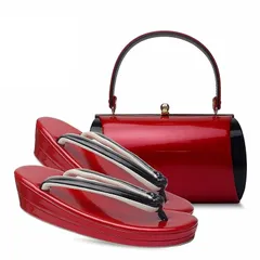 【新品】 [NISHIORI] 草履バッグセット 成人式 振袖 エナメル シンプル モノトーン 銀 シルバー 金 ゴールド 黒 赤 ワイン (W18-2, 日本の靴のサイズ寸法, 大人, アルファベット, Free Size) 1