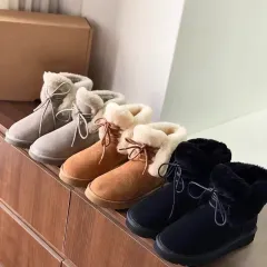(海外配送) 冬 スウェード ファー ブーツ (グレー/ブラウン/ブラック)