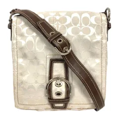 コーチ COACH ショルダーバッグ シグネチャー 10082 ロゴ キャンバス レザー 白 ホワイト 茶 ブラウン