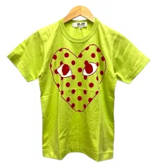 プレイコムデギャルソン PLAY COMME des GARCONS Tシャツ クルーネック コットン ロゴプリント 半袖 M 黄緑 ライトグリーン 赤 レッド