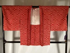 羽織/未使用品/正絹/絞り/赤/紐なし/美品/仕立上がり/10972