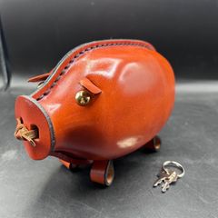 鴻池製作所 レザー 象 貯金箱 南京錠付き(大)(小) 2個セット No.11947「ヌメ革の貯金箱 / オブジェ〈ゾウ〉：鴻池製作所」 | ボルト