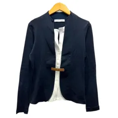 FABIANA FILIPPI ファビアナフィリッピ カーディガン Vネック ドッキング リブ 長袖 XS 紺 ネイビー 白 ホワイト