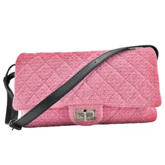 【中古】 CHANEL シャネル 2.55 ツイード ショルダーバッグ ピンク 黒 ラムスキン A47691 キルティング ワンショルダーバッグ SV金具 レディース 25013868 HO