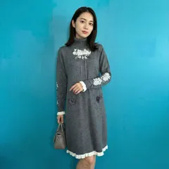 940 スーパービューティー ニットワンピース 42 グレー 花柄レース リボン