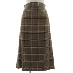 23区 オンワード樫山 スカート 台形 ロング丈 ウール混 日本製 チェック ブラウン 茶 ベージュ レッド 赤 34