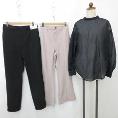 ユニクロ UNIQLO ジーユー GU パンツ ブラウス 3枚セット スラックス ロング丈 テーパード 長袖 シアー 黒 ピンク ブラック 64 M