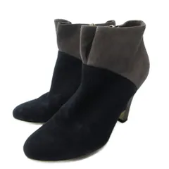 サルヴァトーレフェラガモ Salvatore Ferragamo スエード ショートブーツ ブーティー ラウンドトゥ バイカラー 黒 ブラック グレー 約23.5cm IBO81