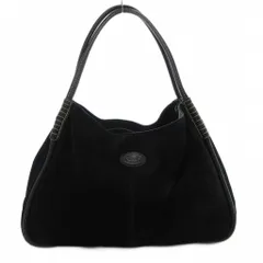 トッズ TOD'S ショルダーバッグ トート スエード レザーハンドル ロゴ 黒 ブラック /JS