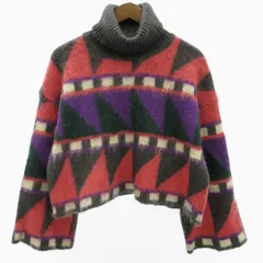 グレースコンチネンタル GRACE CONTINENTAL 美品 ハイネック ジャガード ニット セーター モヘヤ クロップド丈 ショート丈 総柄 グレー ピンク 36 約S 0208 IBO63